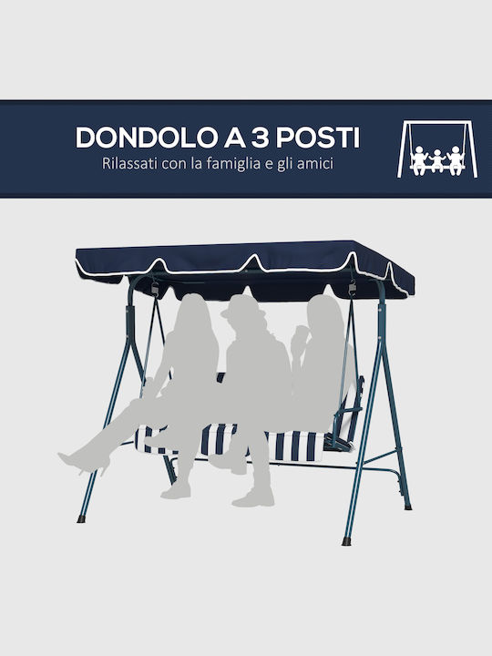 Leagăn cu bază și pernă 3 Locuri Metal Albastru Rezistență până la 240kg L172xL110xH153cm