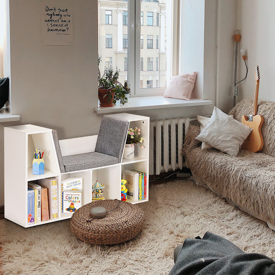 Kids Wooden Bookcase White 102.5x30x63.5cm
