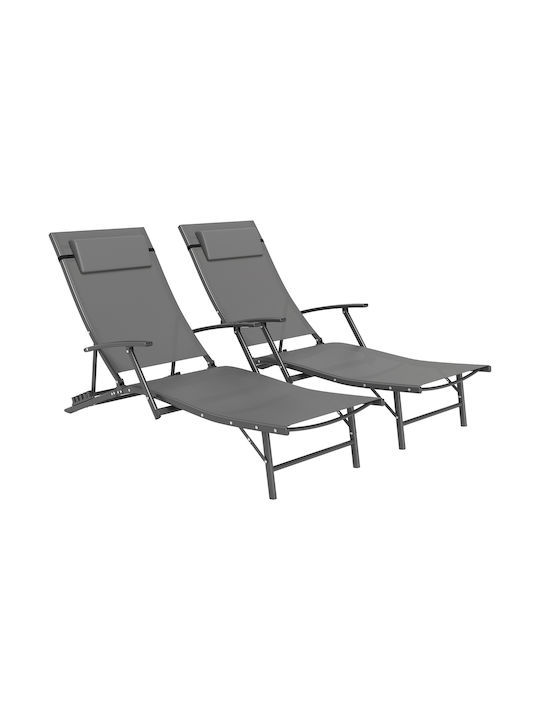 Șezlong Metalic cu Pernă Gri 64x154x87cm