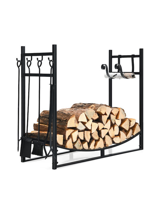 Costway Μεταλλικό Ράφι Αποθήκευσης Ξύλων 91x33x76cm Μαύρο