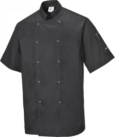 Portwest Chef Jacket Male Black with Short Sleeve Cumbria