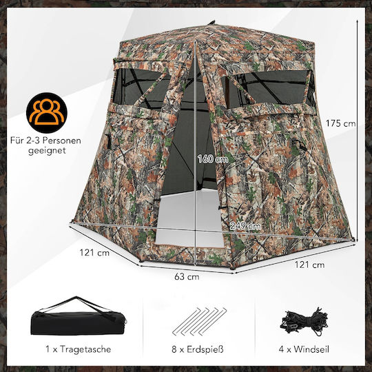 Costway Camping Tent Khaki for 3 People 249x211x175cm 360° Panoramic View and Silent Windows
