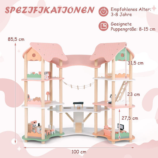 Costway Ξύλινο Κουκλόσπιτο 85.5εκ.