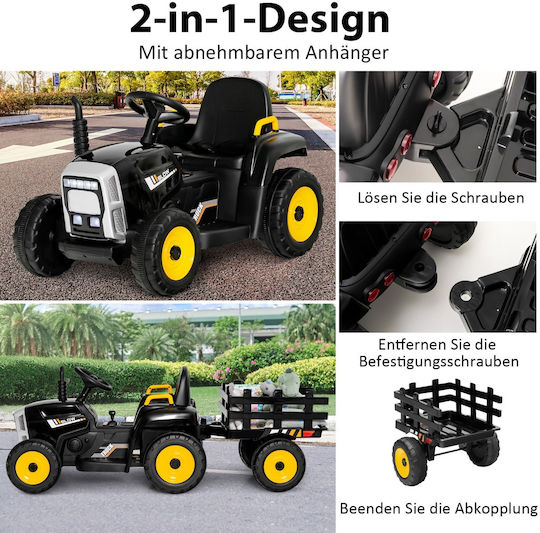 Παιδικό Τρακτέρ Ηλεκτροκίνητο με Καρότσα 12 Volt Μαύρο για 3+ Ετών