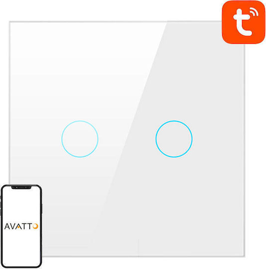 Avatto Χωνευτός Διακόπτης Τοίχου Αφής Wi-Fi Διπλός χωρίς Πλαίσιο Λευκός