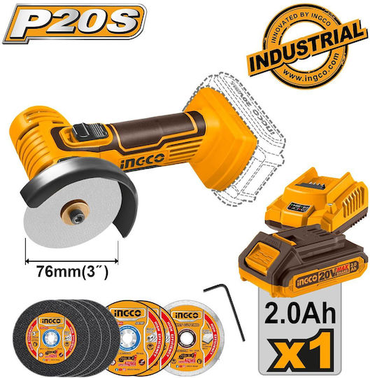 Ingco Grinder Mini 76mm Battery 1x2Ah
