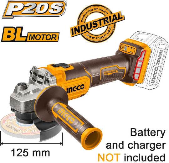 Ingco CAGLI201258 Grinder 125mm Battery Brushless 20V Solo