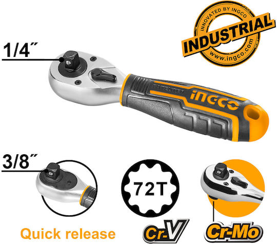 Ingco Double Ratchet 1/4" / 3/8" 14cm with 72 Blades