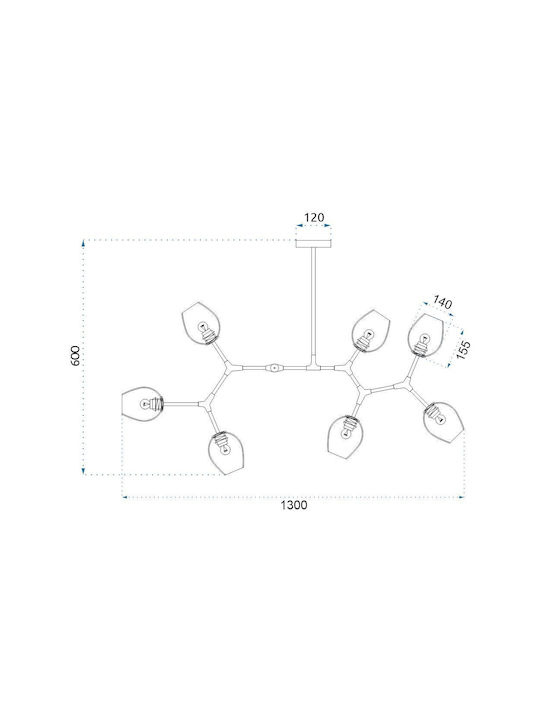 Glass Ball Pendant Light 7 Arms App505-7c Black