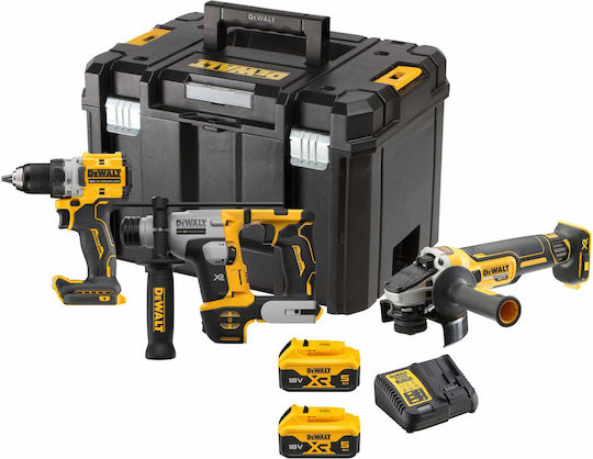 DEWALT DCK355P2T Σετ Γωνιακός Τροχός, Δραπανοκατσάβιδο & Σκαπτικό Brushless 18V με 2 Μπαταρίες 5Ah και Θήκη