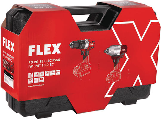 Flex 516228 Σετ Κρουστικό Δραπανοκατσάβιδο & Μπουλονόκλειδο 18V με 2 Μπαταρίες 5Ah και Θήκη