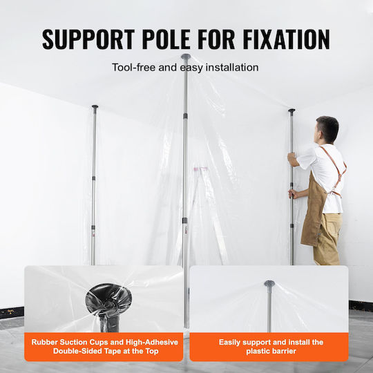 Vevor Dust Barrier Poles 12-Foot Dust Barrier System 4 Telescopic Poles Magnetic Zipper Carrying Bag Plastic Sheeting 32.8x13.12 Feet Interior Decoration Painting