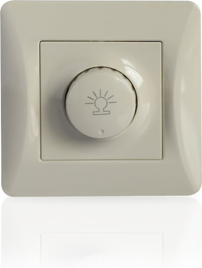 Lineme Χωνευτός Διακόπτης Dimmer με Πλαίσιο Κλασικός Περιστροφικός 500W σε Εκρού Χρώμα