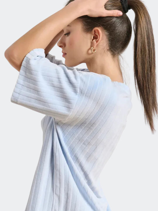 Women's Cotton Short Sleeve Striped Light Blue Blouse