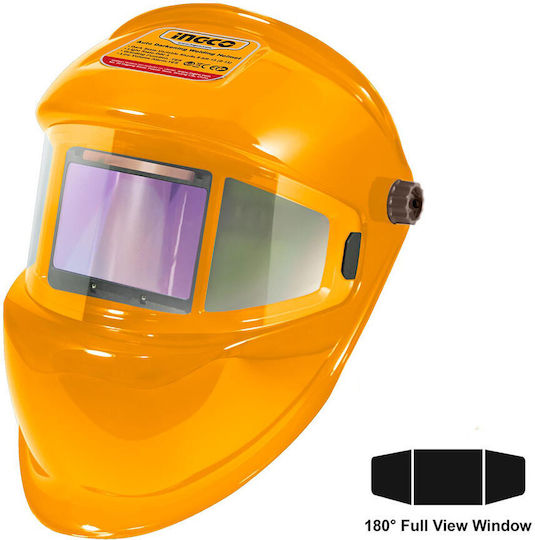 Ingco Electronic Welding Helmet Optical Field 100x67mm Panoramic Yellow