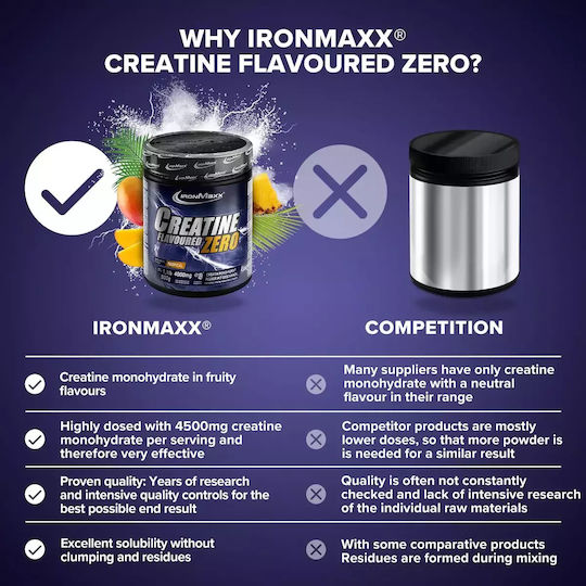 IronMaxx Creatine Flavoured Zero Μονοϋδρική Κρεατίνη με Γεύση Tropical 500gr