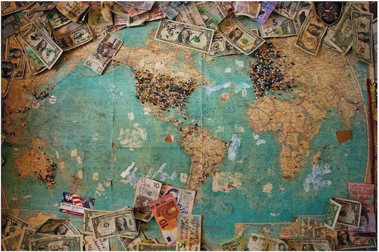 World Map Global Currencies Painting 100x70