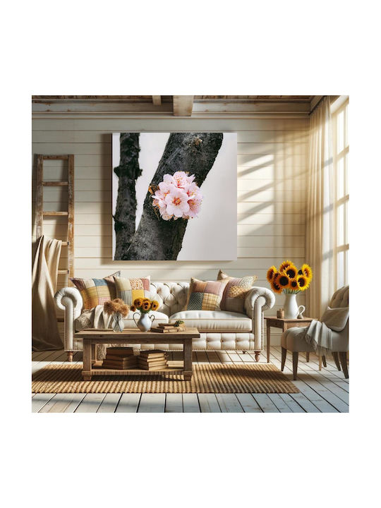 Painting Blossoming Flowers On Tree Bark 100x100
