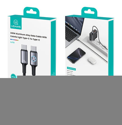 Usams Charger with Built-in Cable GaN with USB-A Port and USB-C Port USB-C 65W Blacks (CC266)