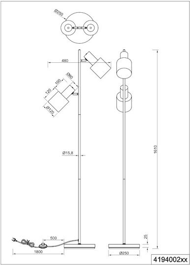 Trio Lighting Agudo Floor Lamp H161xW48cm. with Socket for Bulb E27 Multicolour