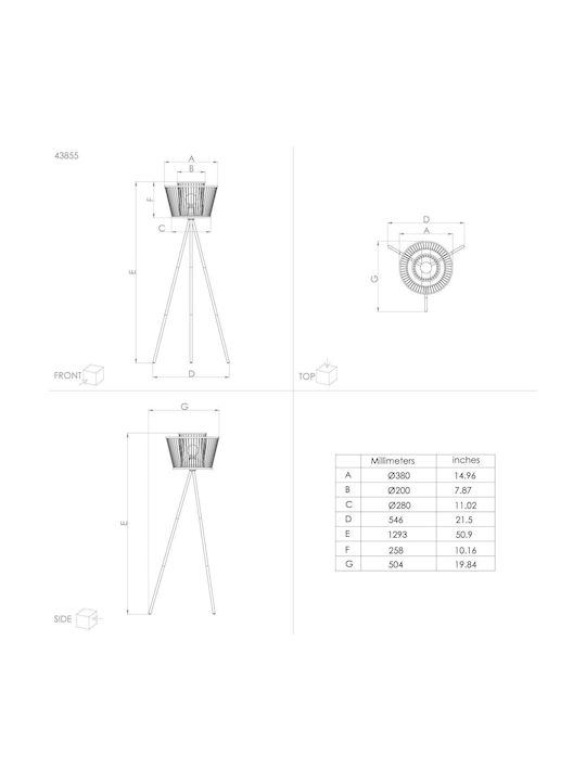 Eglo Hykeham Floor Lamp H129.5xW38cm. with Socket for Bulb E27 Beige