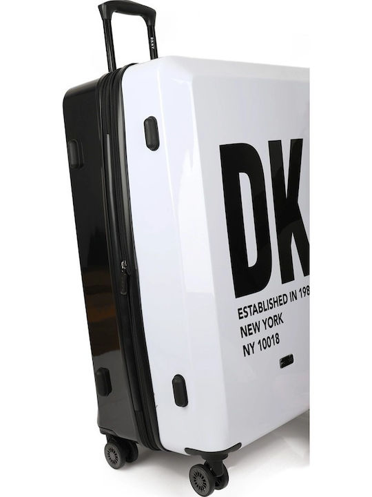 DKNY Μεσαία Βαλίτσα Ταξιδίου Σκληρή Λευκό/μαύρο με 4 Ρόδες Ύψους 68εκ.
