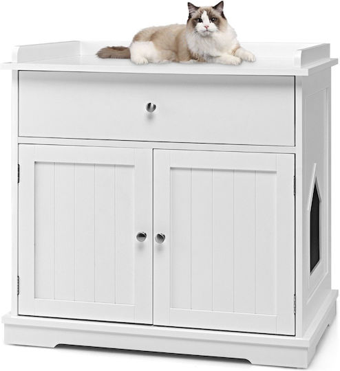 Costway Multifunctional Cat Furniture 3-in-1 Storage Space Enclosed Toilet Area Pv10009wh