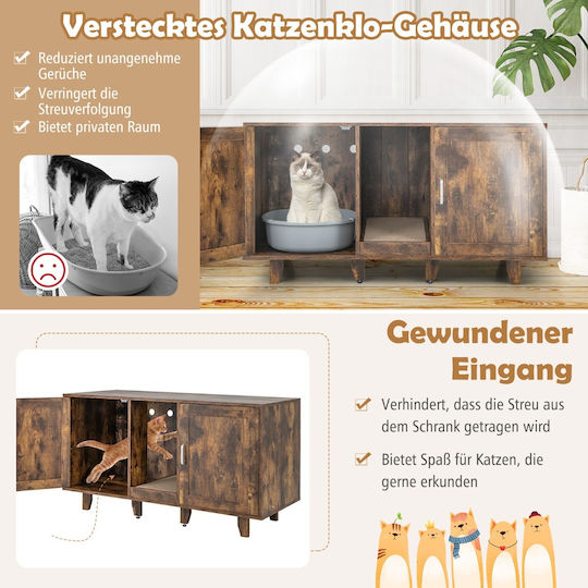 Costway Mobilier Multifuncțional pentru Pisici Litiere Ascunse și Scratcher 120 X 52 X 65 Cm Pv10040in