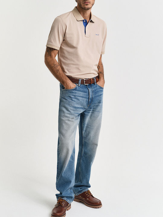Contrast Pique Polo T-shirt Biege