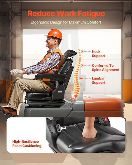 Vevor Forklift Seat Fold Down Tractor Seat Suspension Ρυθμιζόμενη Πλάτη Προσκέφαλο