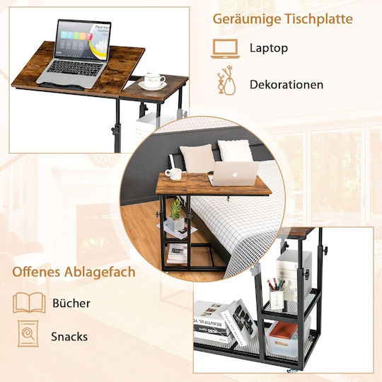 Desk Wooden Brown with Metal Legs & Adjustable Height 80x40x63cm