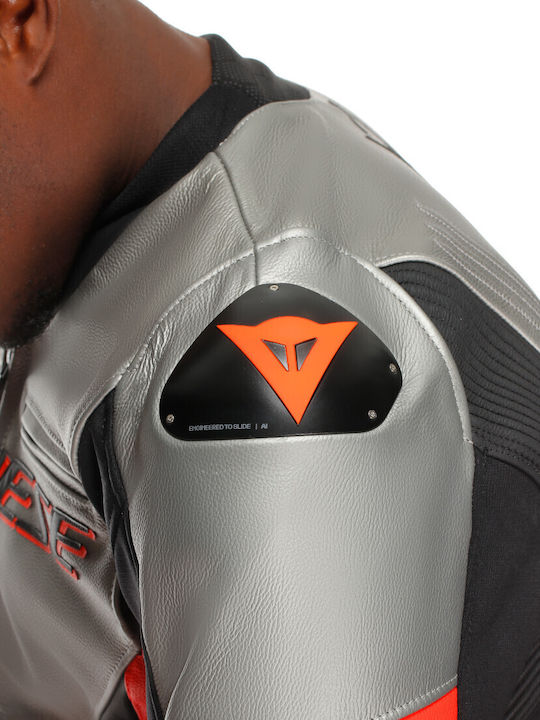 Dainese Racing 5 Мъжко Мотоциклетно яке Кожено Silver / Black / Red-Fluo