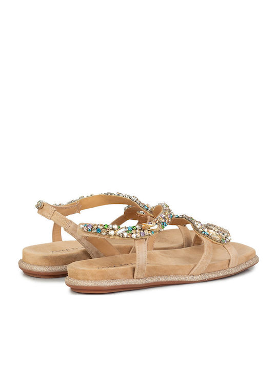 Flache Sandalen für Damen in Tabac Braun Farbe