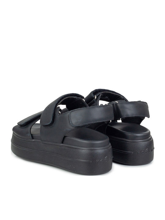 Leather Women's Flat Sandals in Black Color