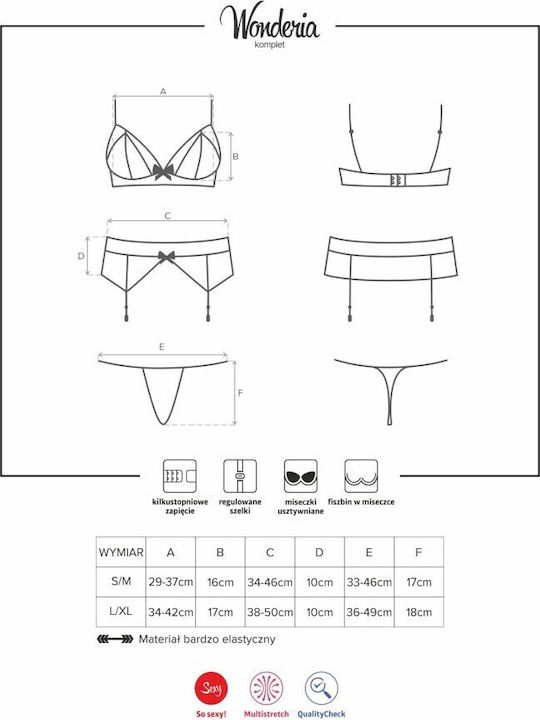 Obsessive Spitzen Unterwäsche-Set für Damen BH mit Zeichenfolge Schwarz Wonderia