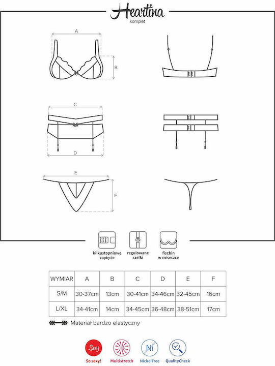 Obsessive Dantelat Set de Lenjerie Sutien cu Șir de caractere Roșu / Roșu Heartina