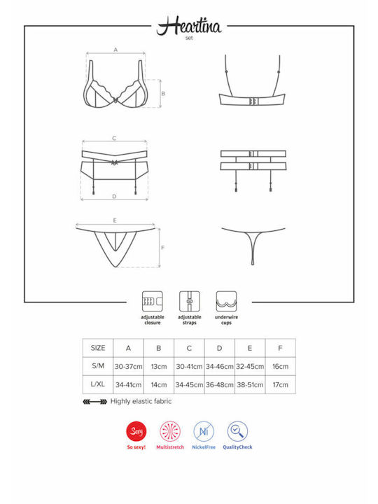 Obsessive Dantelat Set de Lenjerie Sutien cu Șir de caractere Roșu / Roșu Heartina