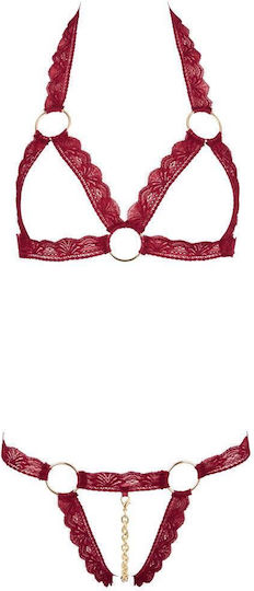 Cottelli Collection Minimalistic Lace Open Bra Set Sexy Σετ Εσωρούχων με Δαντέλα Red