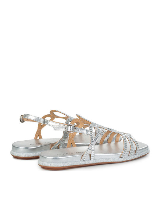 Flache Sandalen für Damen in Silber Farbe