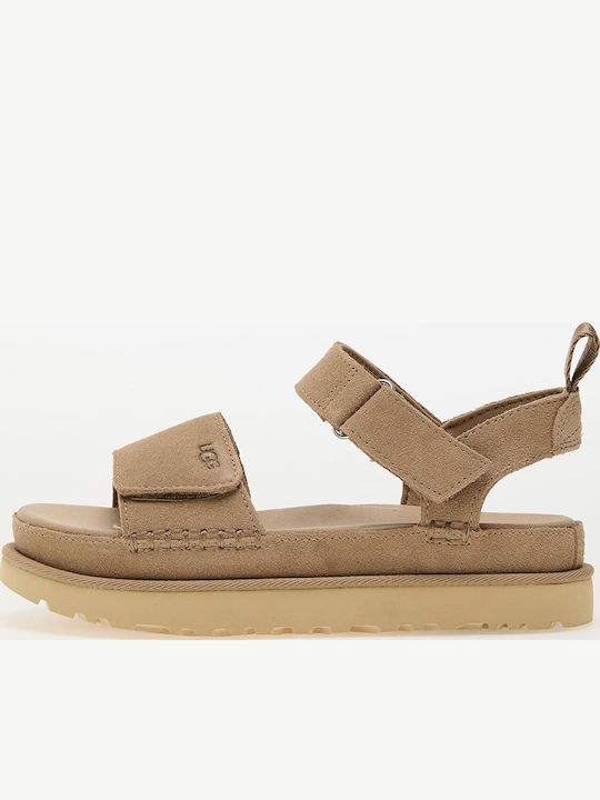 Goldenstar Δερμάτινα Γυναικεία Σανδάλια Flatforms Sand