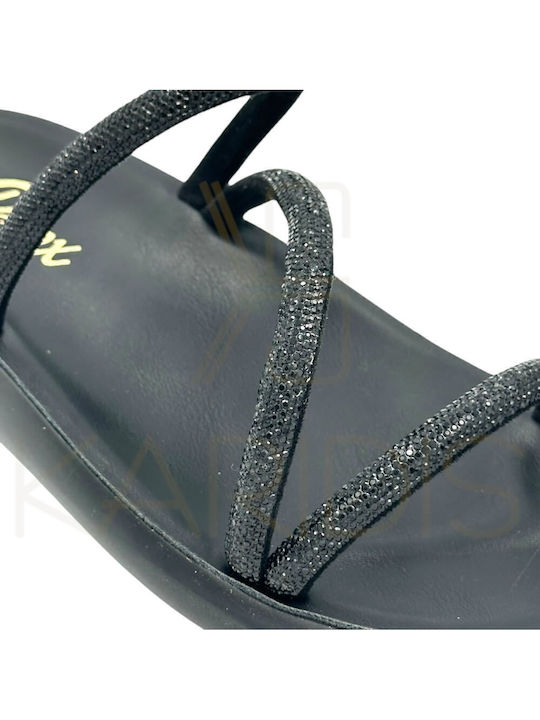 Leather Women's Flat Sandals in Black Color