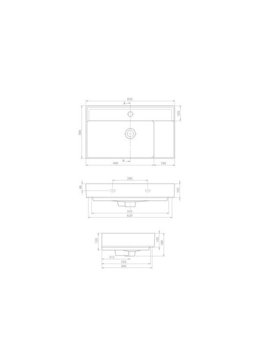 Cerastyle Επικαθήμενος Νιπτήρας Πορσελάνης 65x38x12cm Λευκό