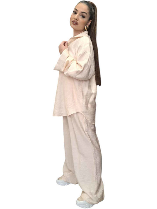 Damen Ecru Set mit Hose mit Gummizug