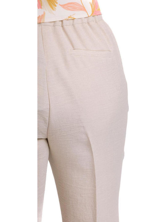Women's Fabric Trousers with Elastic Beige