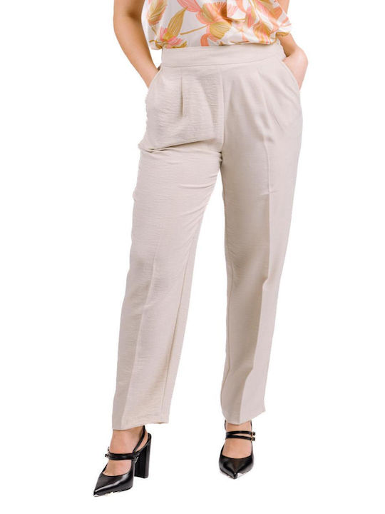 Women's Fabric Trousers with Elastic Beige