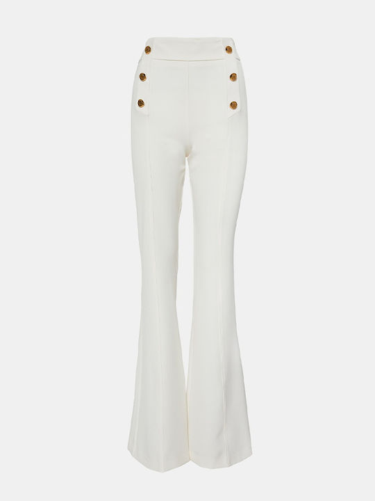 Women's Fabric Trousers Flared with Elastic Loose Fit Ecru