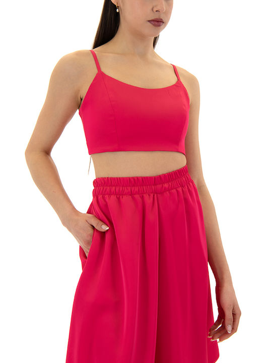 Women's Crop Top Satin Sleeveless with Zipper Fuchsia