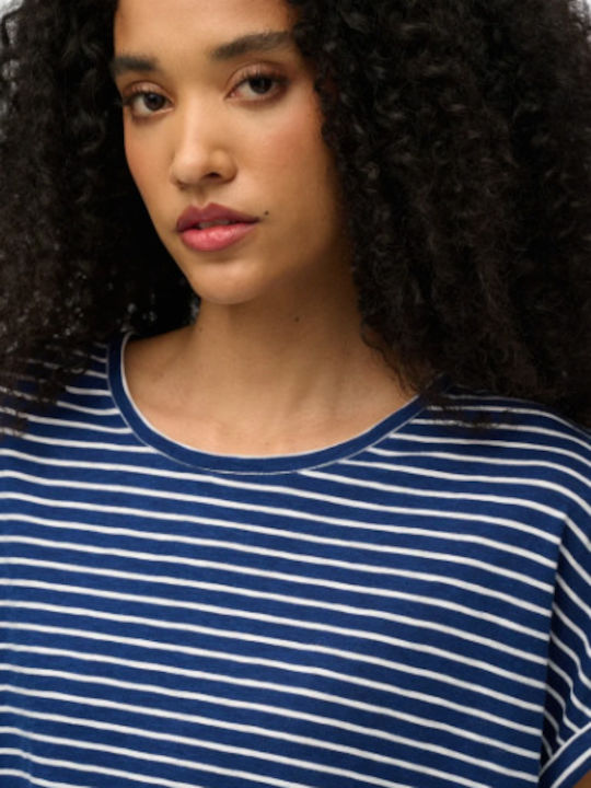 Women's T-shirt Striped Navy/optic Stripe