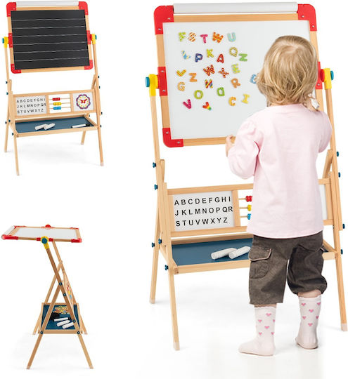 Costway 3-in-1 Artistic Easel Kids Wood Double-Sided Blackboard Painting Paper Hy10095