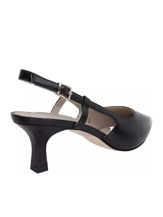 Leder Pumps mit Riemchen Schwarz